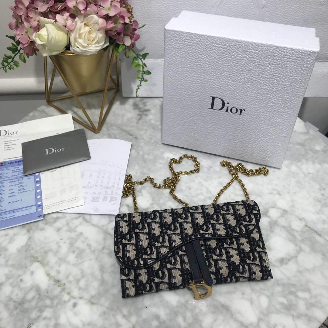 Christian Dior Saddle Chain Wallet Oblique Canvas