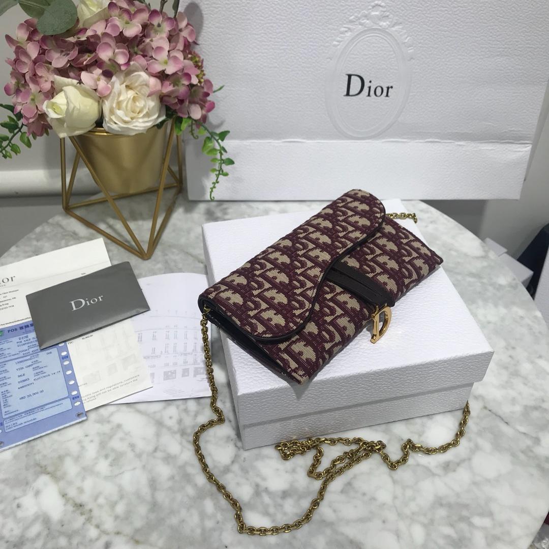 Dior Oblique Saddle Long Wallet With Flap In Burgundy