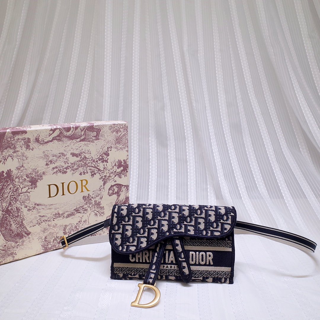 Christian Dior Oblique Slim Saddle Pouch Blue - image 1