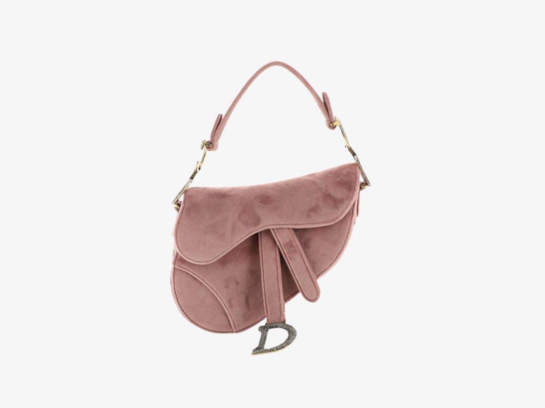 Christian Dior Saddle Handbag Velvet With Crystals Mini