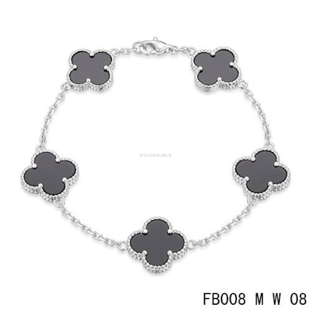 Van Cleef & Arpels Vintage Alhambra Bracelet 5 Motifs Onyx White Gold