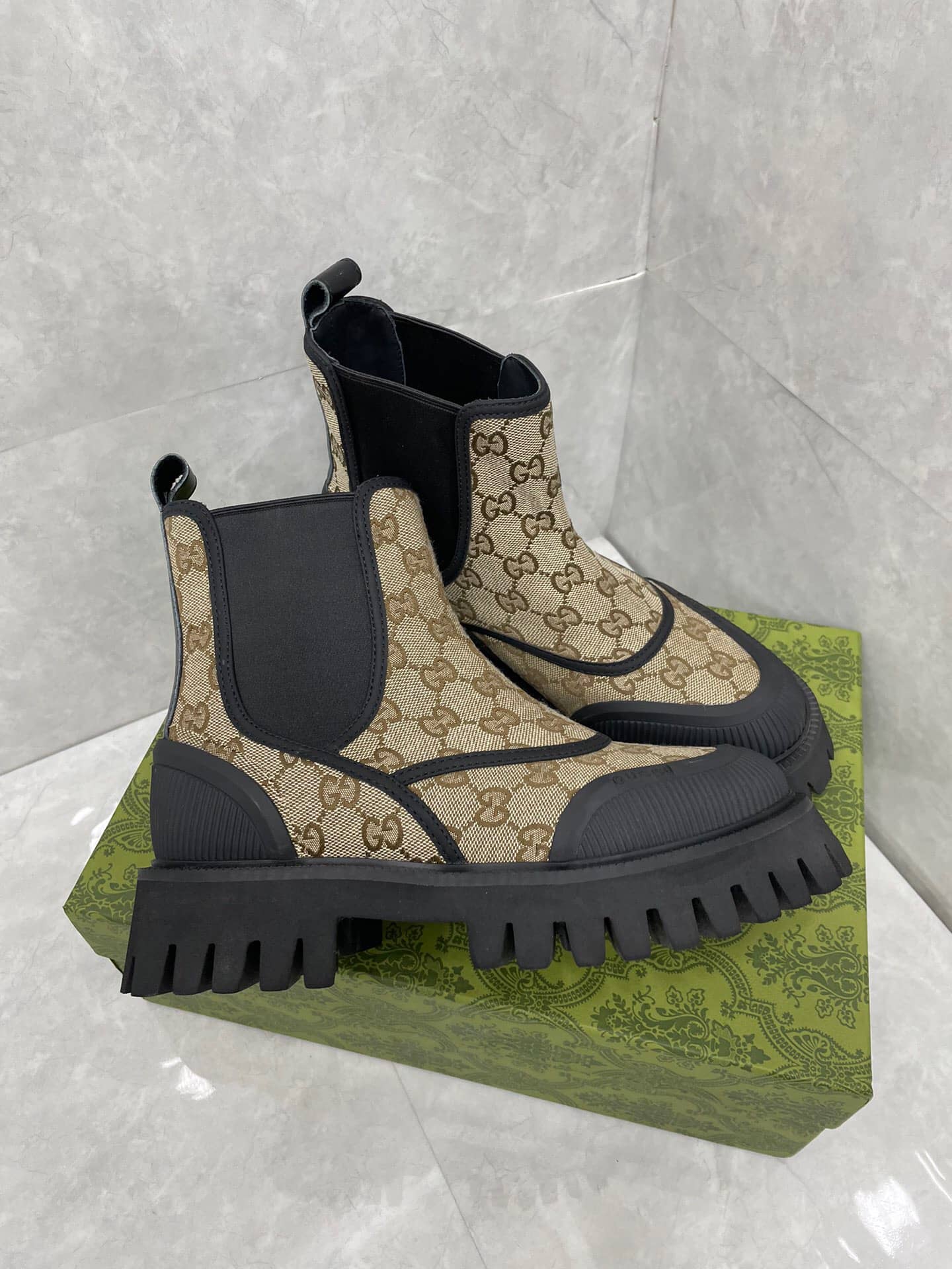 Gucci Beige & Black GG Boots