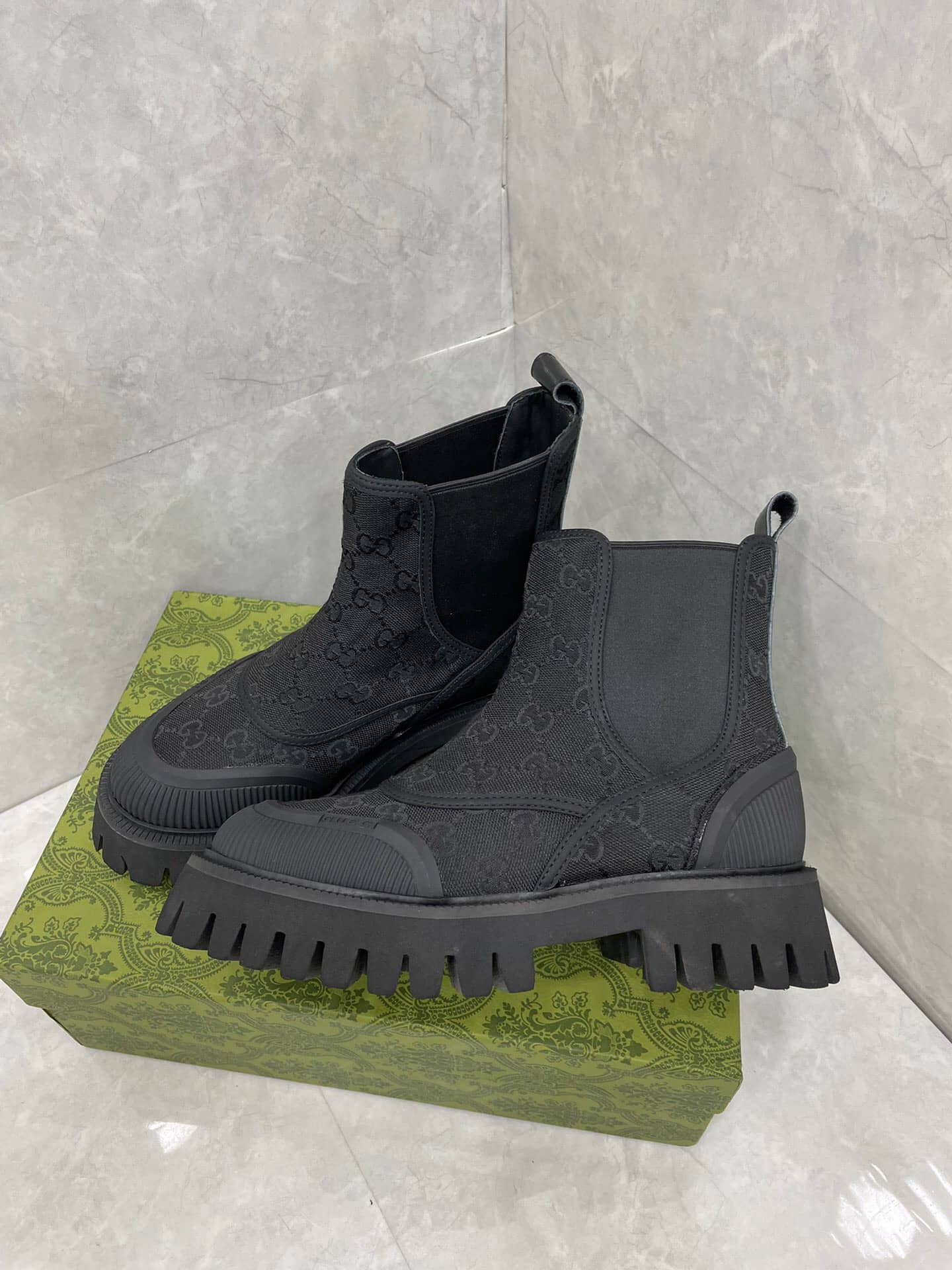 Gucci Mens GG Ankle Boot Black Canvas