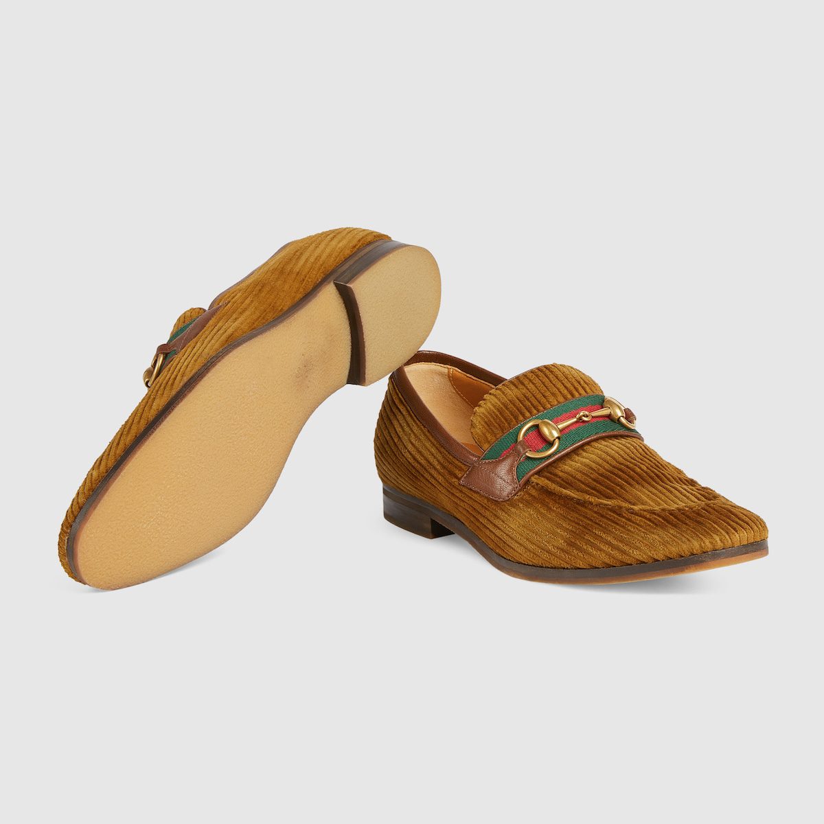 Gucci Men's Loafer With Horsebit Brown Velvet Corduroy