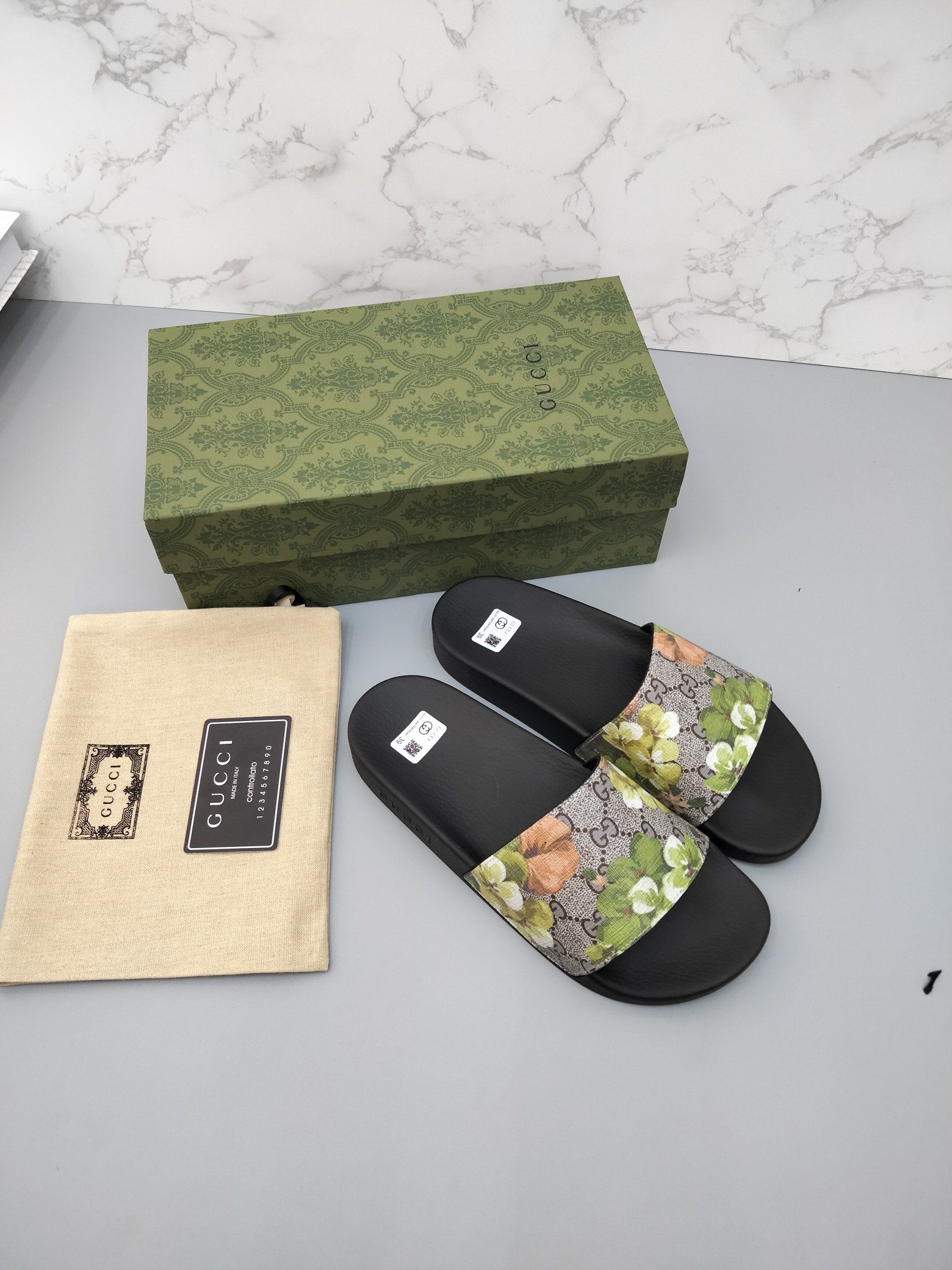 GG Blooms Supreme floral slide sandal