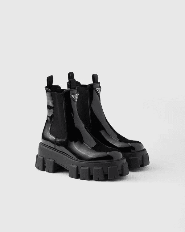 Prada monolith patent leather chelsea booties replica